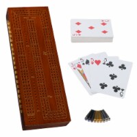 WE Games 3 Player Wooden Cribbage Board Set with storage, Walnut Stained