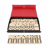 WE Games DOUBLE 6 Dominoes Ivory color tiles with black dots in black vinyl case