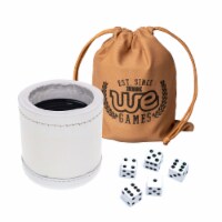 WE Games White Leather Dice Cup, Ribbed Rubber Lining, 5 Dice, Canvas Storage Bag