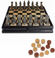 WE Games Pewter Medieval Chess & Checkers Set - Black Stained Wood Board - 15 in