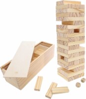 WE Games Wood Block Stacking Party Game, Includes 12 in. Natural Wood Box, Die