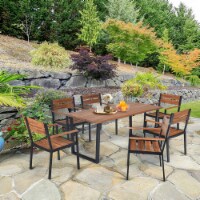 Patented 7PCS Patio Dining Set Outdoor Furniture Set w/ 6 Armchairs Umbrella Hole