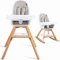 Costway 3-in-1 Convertible Wooden Baby High Chair w/ Tray Adjustable Legs Cushion Gray\ Beige