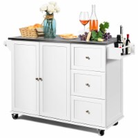 Costway Kitchen Island 2-Door Storage Cabinet Stainless Steel Top w/Drawers & Spice Rack