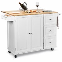 Drop-Leaf Kitchen Island Trolley Cart Wood Storage Cabinet w/ Spice Rack Black