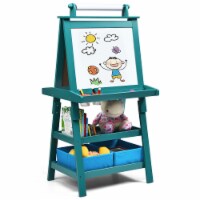 Gymax 3 in 1 Double-Sided Storage Art Easel w/ Paint Cups for Kids Writing Earl Teal Frosting