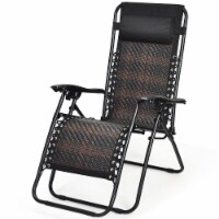 Costway Patio Rattan Zero Gravity Lounge Chair Chaise Folding Recliner W/Headrest Brown\Mix