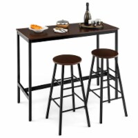 Costway 3-Piece Bar Table Set Pub Kitchen Dining Table w/ 2 Round Stools Black & Brown