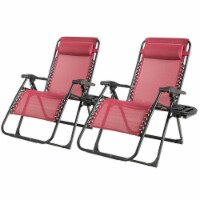 2PCS Folding Zero Gravity Lounge Chair Recliner w/ Cup Holder Pillow Wine Red