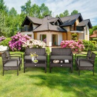 Gymax 8PCS Rattan Patio Conversation Set Outdoor Furniture Set Garden w/ Cushion