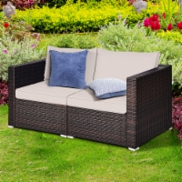 2PCS Rattan Corner Sofa Set Patio Outdoor Furniture Set w/ 4 Beige Cushions