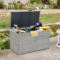 88 Gallon Rattan Storage Box Outdoor Patio Container Seat w/ Shelf Door