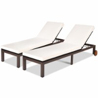 2PCS Patio Adjustable Rattan Recliner Chaise Lounge Chair w/ Cushion Wheels