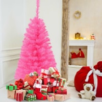 Costway 3 ft Premium Artificial Christmas Mini Tree Holiday Season Pink w/ Plastic Stand