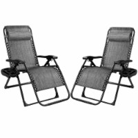 2PCS Folding Zero Gravity Lounge Chair Recliner w/ Cup Holder Pillow Gray