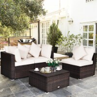 4PCS Rattan Patio Sofa Conversation Set Outdoor Furniture Set w/ Cushion
