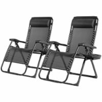 2PCS Folding Zero Gravity Lounge Chair Recliner w/ Cup Holder Pillow Black