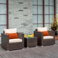 3PCS Patio Rattan Outdoor Furniture Set w/ Cushioned Sofa Coffee Table