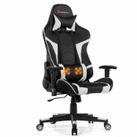 Goplus Massage Gaming Chair Reclining Swivel Racing Office Chair w/Lumbar Support White