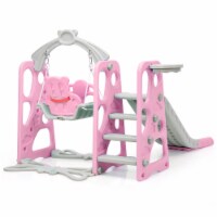Costway 4-in-1 Toddler Climber and Swing Set w/ Basketball Hoop & Ball Pink