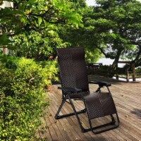 Patio Rattan Zero Gravity Lounge Chair Folding Recliner Adjustable W/Headrest