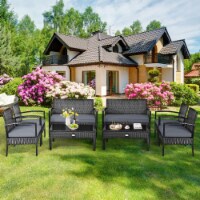 8PCS Patio Wicker Rattan Conversation Set Outdoor Furniture Set w/ Cushion