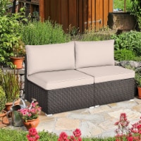 2PCS Patio Sectional Armless Sofas Outdoor Rattan Furniture Set w/ Cushions