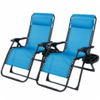 2PCS Folding Zero Gravity Lounge Chair Recliner w/ Cup Holder Pillow Blue