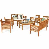 Gymax 8PCS Wooden Patio Conversation Set Outdoor Furniture Set w/ Cushion