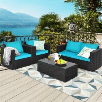 4PCS Rattan Patio Conversation Set Outdoor Furniture Set w/ Cushions Turquoise