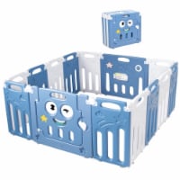 14-Panel Foldable Baby Playpen Kids Activity Centre w/ Lock Door & Rubber Mats