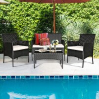 4PCS Outdoor Furniture Set Patio Rattan Conversation Set w/ Cushion