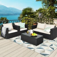 Gymax 4PCS Rattan Patio Conversation Set Outdoor Furniture Set w/ Cushions Off White