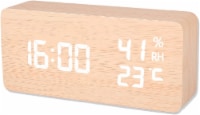 Wood Digital Alarm Clock, Led Time Display Wooden Digital Desk Clock with 6 Level Warm Bright