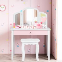 Costway Kids Vanity Set Princess Makeup Dressing Play Table Set W/Mirror White\ Pink Pink