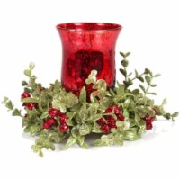 Ganz Kissing Krystals Small Mecury Glass Hurrican Tea Light Candle Holder Mistletoe Set,,Red