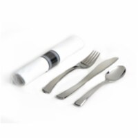 Glimmerware Salad Fork, Dinner Knife & Teaspoon Rolled Cutlery Kit, Silver