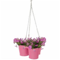 Enameled Galvanized Hanging 3 Planter Unit for 5.5 in. Plants, HotPink