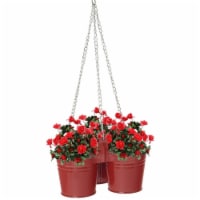 Enameled Galvanized Hanging 3 Planter Unit for 5.5 in. Plants, Red