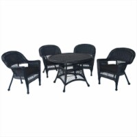 5 Piece Black Wicker Dining Set - Black Cushions