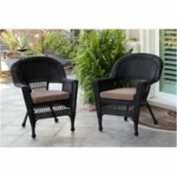 W00207-C-2-FS007-CS Black Wicker Chair with Brown Cushion - Set of 2