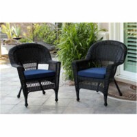 W00207-4-C-FS011-CS Black Wicker Chair with Blue Cushion - Set of 4