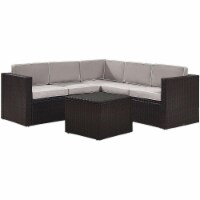 Palm Harbor 6-Piece Outdoor Wicker Sectional Seating Set with Grey Cushions - Brown
