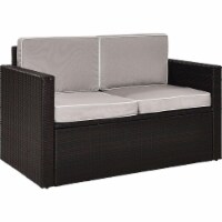 Palm Harbor Outdoor Wicker Loveseat with Grey Cushions - Brown
