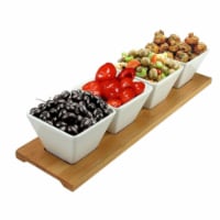 Modern Appetizer & Condiment Server with 4 Serving Dishes & A Bamboo Serving Block - 5 Piece