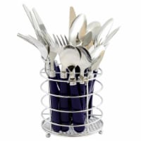 Sensations Ii 16 Piece Flatware Set With Cobalt Plastic Handle With Wire Caddy