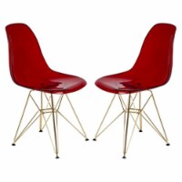 LeisureMod Cresco Molded Eiffel Side Chair with Gold Base, Set of 2