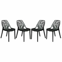 LeisureMod Cornelia Modern Plastic Dining Side Chair in Solid Black Set of 4