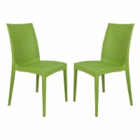 LeisureMod Modern Weave Mace Indoor Outdoor Dining Chair in Green Set of 2