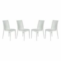 LeisureMod Modern Weave Mace Indoor Outdoor Dining Chair in White Set of 4